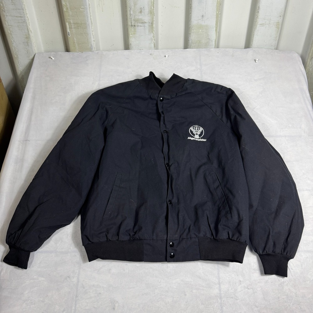 Vintage 90s West Ark Jägermeister Mens Bomber Jacket Black Full Zip USA‎ Made XL